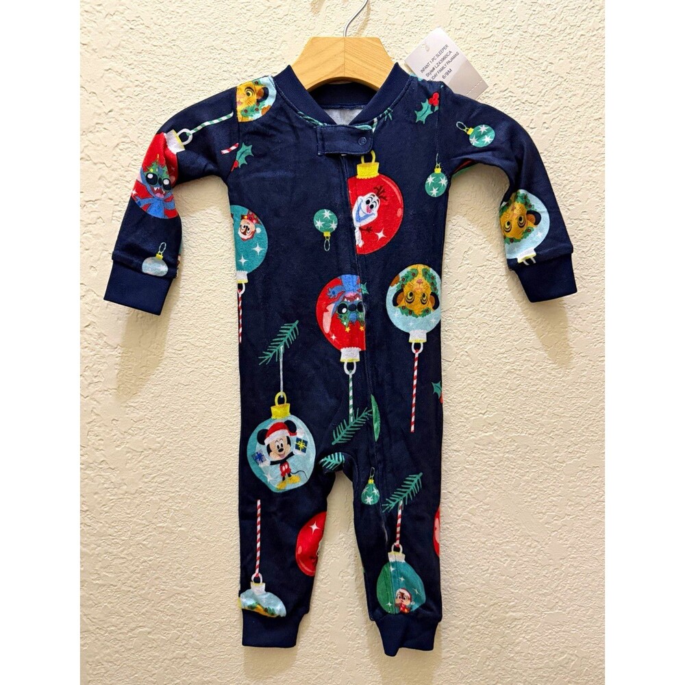 Disney Mickey Mouse Christmas Zip Coverall One-Piece Cotton Knit 6-9M Navy